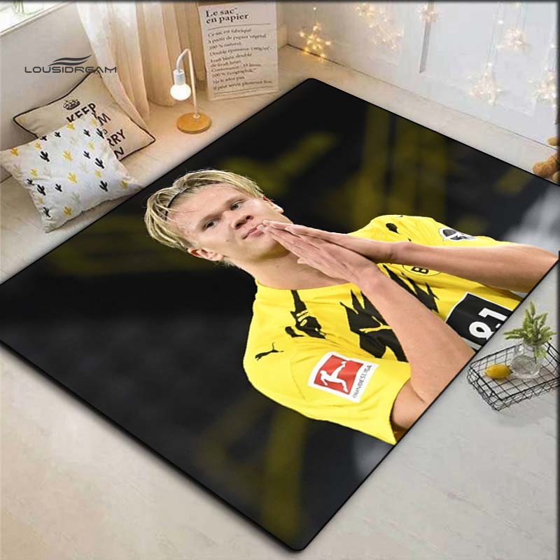 Erling Haaland Borussia Dortmund Football Star Area Rug, Non Slip Floor Mat for Living Room Bedroom Soccer Fan Decor