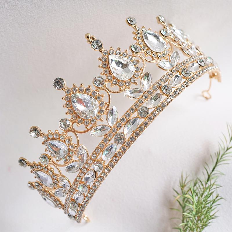 Korona Panny Młodej Barokowa Woda Diament Nakrycie Głowy Księżniczka Kryształowa Okrągła Korona Suknia Ślubna Dodatek do Włosów Sukienka Opaska do Włosów Diament