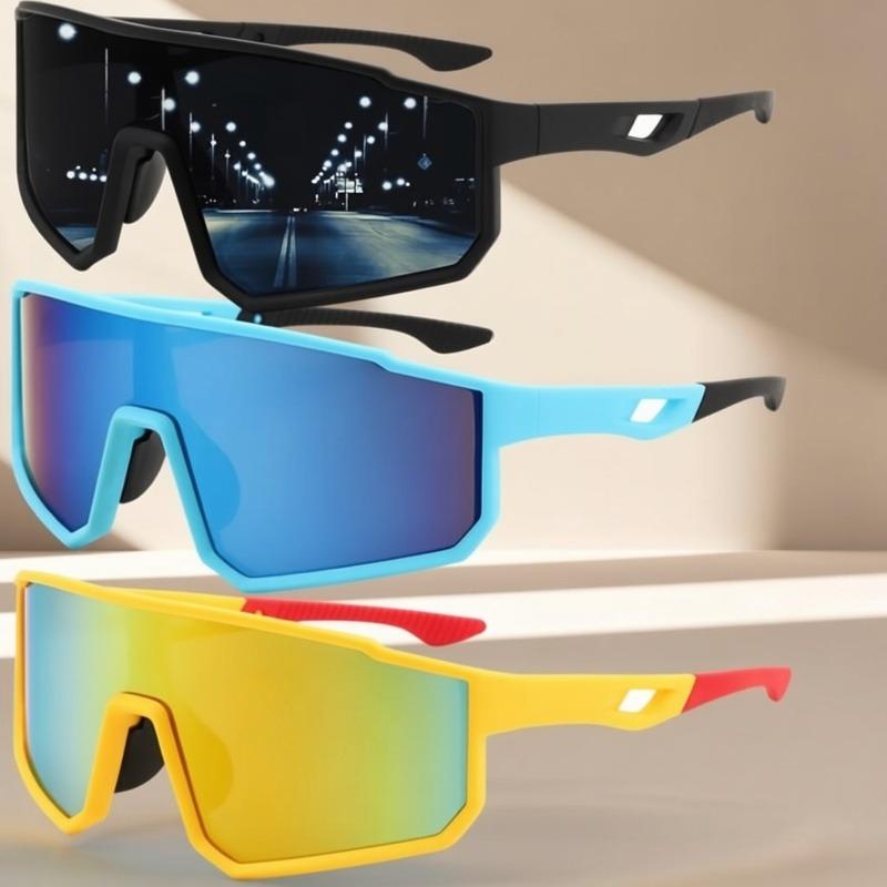 

3-pack sports sunglasses for men, one-piece colorful lenses. For cycling, running, fishing, hiking. Ideal gift set.