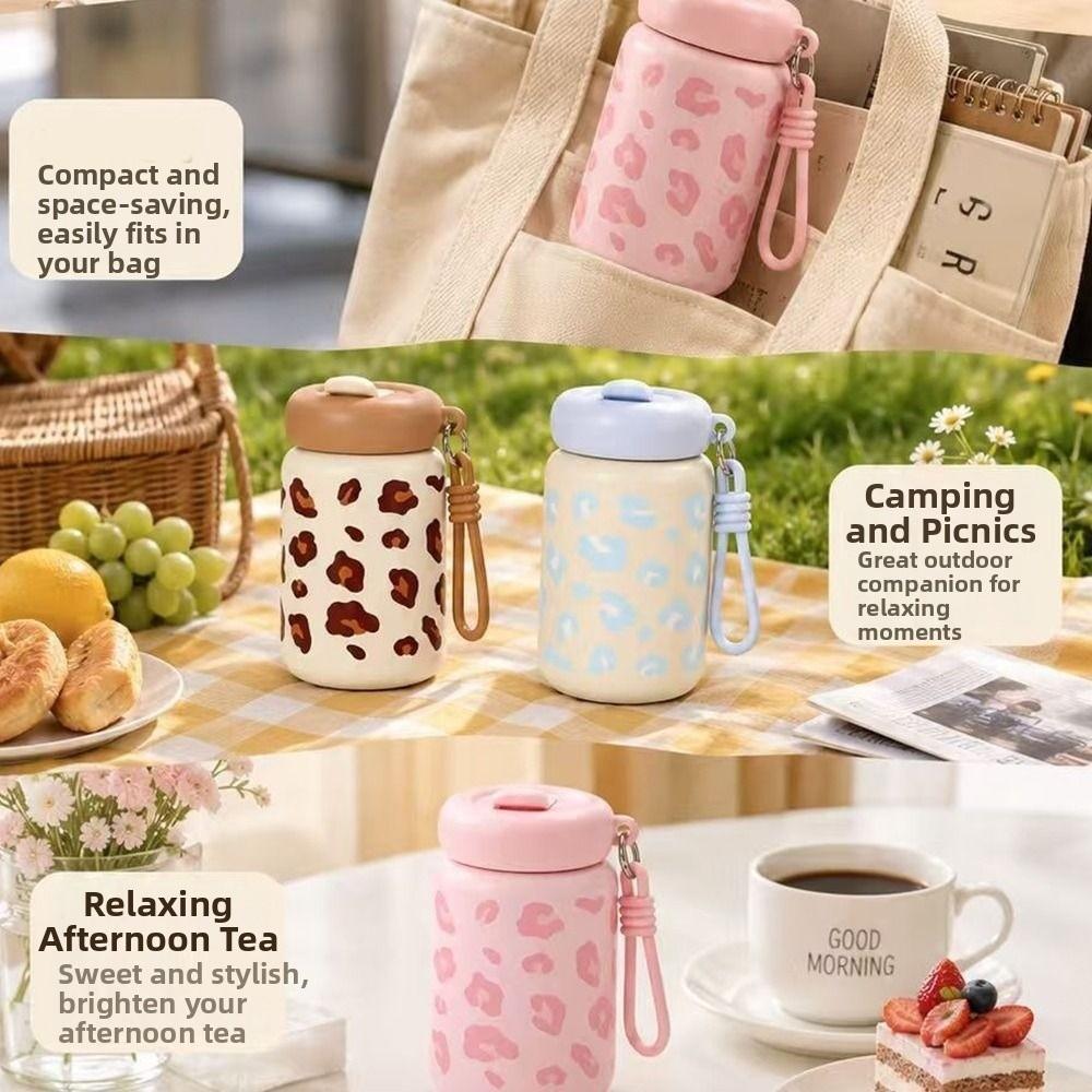 Leopard Print Straw Thermos Cup 360ml Drinking Water Cup Insulated Water Bottle Kitchenware