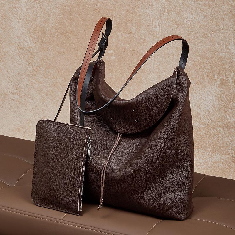 Leather Tote Bag, Underarm Bag, Simple and Fashionable Bucket Bag, Single-shoulder Crossbody Bag