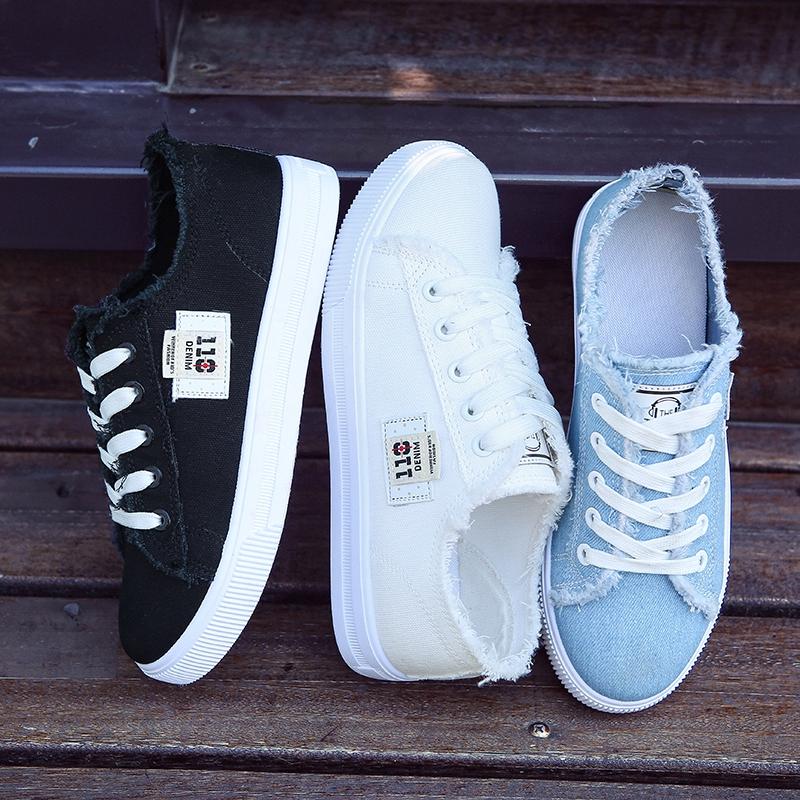 New Spring autumn Summer Women Canvas Shoes flat sneakers women casual shoes low upper lace up white shoes semi-trawling