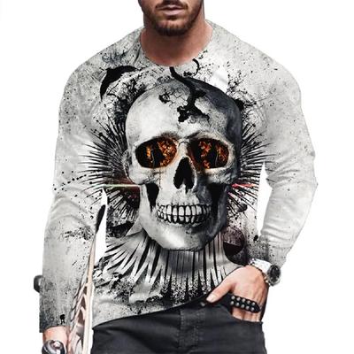 Spring and Autumn Round Neck 3D Skull Printed Top Fashionable Casual Long Sleeved Men's T-shirts