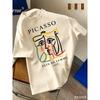 Mens Picasso Woman Head Portrait Print T-Shirt Cotton Loose-Fitting Outdoors Short Sleeve Street