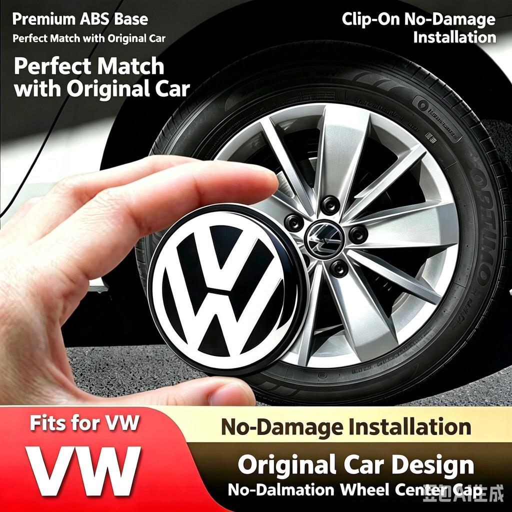 4Pcs Car Wheel Center Hub Caps Covers Badge 60MM/63MM/68MM Compatible with Volkswagen VW R GTI Passat CC Golf MK4 TSI GTD Touare