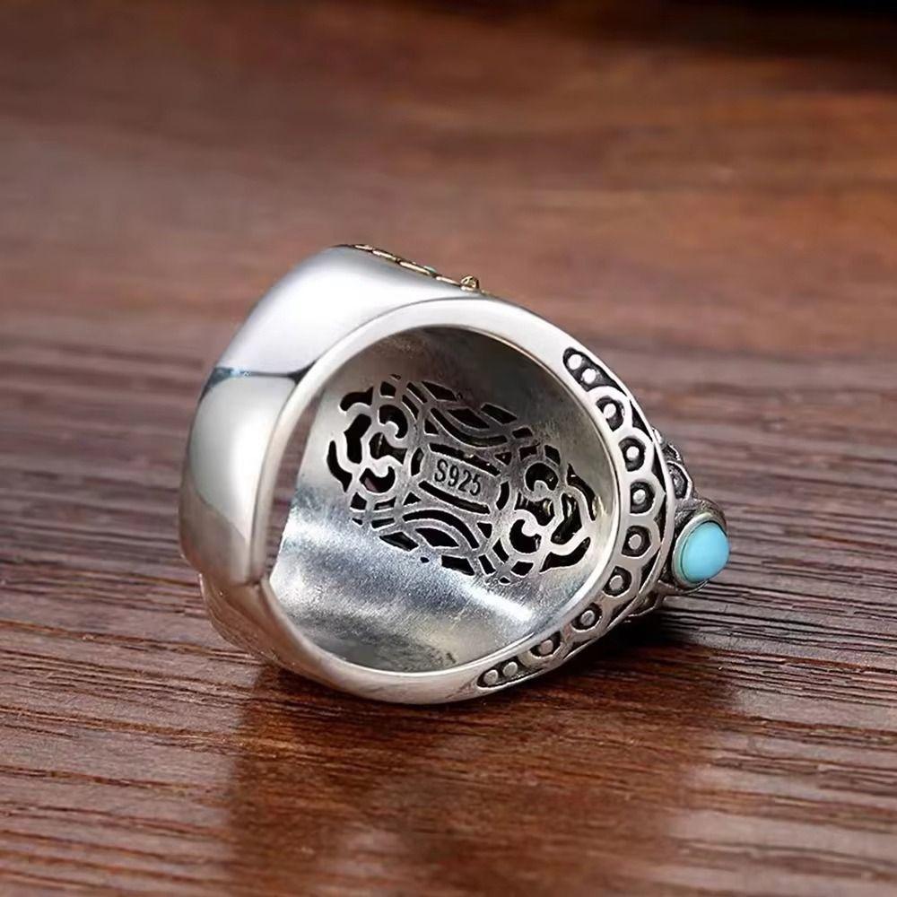 Open Luck Ethnic Style Ring Six-character Mantra Rotatable Finger Ring Nine Turns Dzi Ring For Men