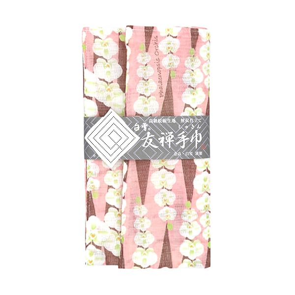 Shirayuki Shirayuki Yuzen Hand Dishcloth, Towel/Large Handkerchief/Tea Towel/Reversible (Phalaenopsis Orchid/Pink)