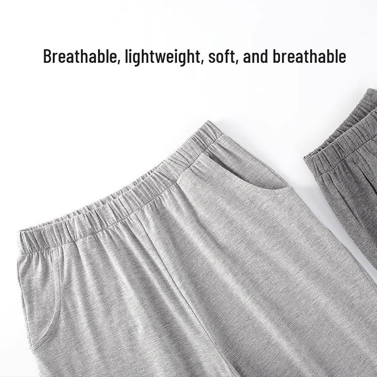 Men's Casual Modal Cotton Summer Pajama Pants: Lightweight, Loose-Fit, Elastic, Ideal for Morning Exercise and Lounging