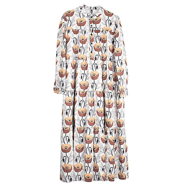 

XITAO с длинным рукавом и воротником-стойкой с принтом, модное свободное повседневное женское платье DMJ2783 One Size серый