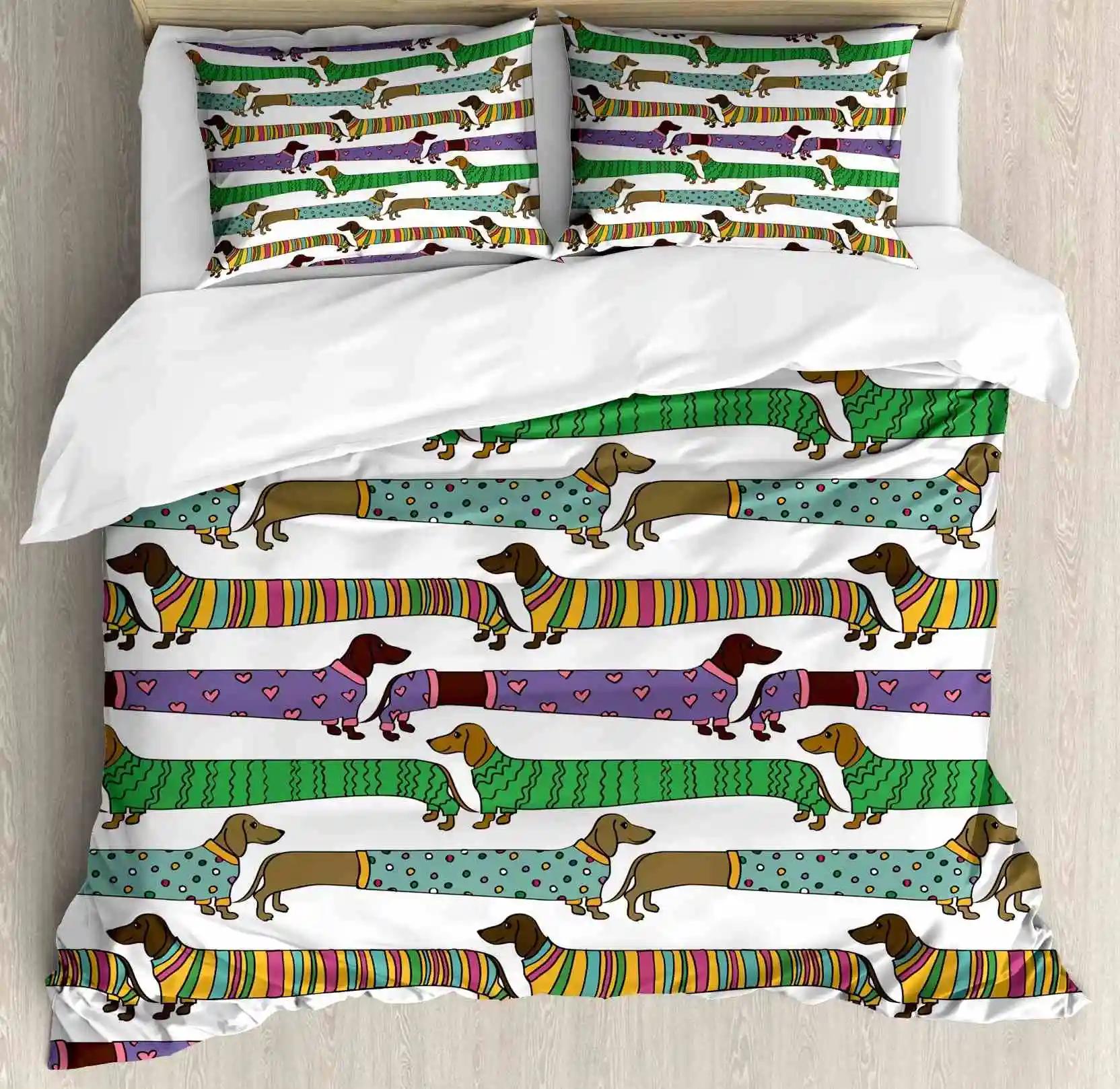

Comforter Dachshund Cartoon Puppy Ultra Soft Breathable Comforter With Zipper Adults And Kids Dog Queen King Bedding Comforter (quilt)-EU Single(135*200cm)3pcs