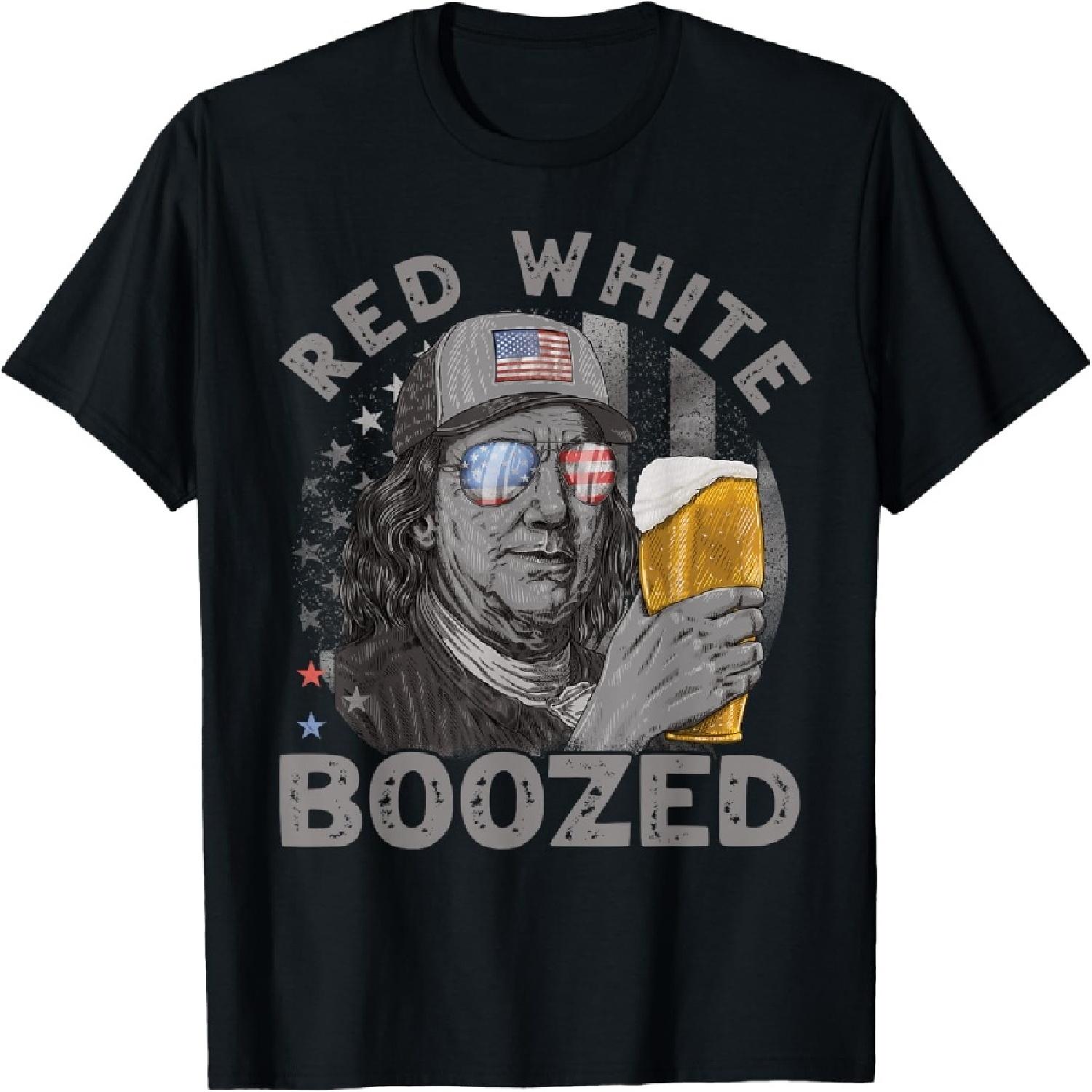 Red White Boozed Franklin Beer 4th of July for Men T-Shirt S