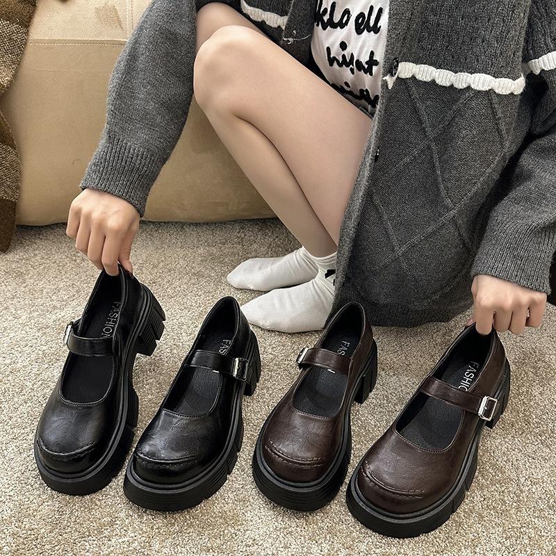 Campus single shoes round head shallow mouth new style commuter Mary Jane shoes women's versatile small leather shoes women's spring