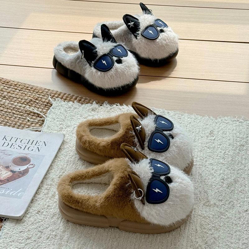 Cartoon cotton slippers winter couple cute puppy velvet warm indoor home soft bottom fluffy slippers winter