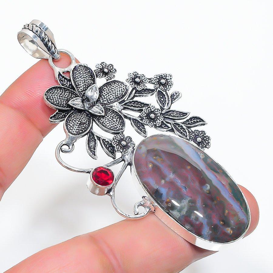

Подвеска из серебра 925 пробы с натуральным кровавиком, гранатом 3,27 дюйма f8j29