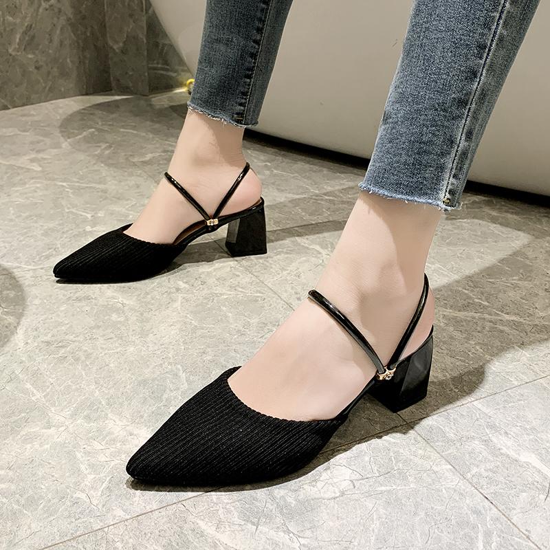 Fashion Summer New Fashion Pointed Toe Fashion Two-wear Comfortable Sandals Thick Heel Sexy Elegant Fashion Slippers