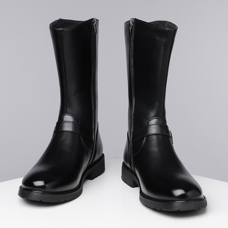 Botas de moto para hombre, botas vaqueras, botas de jockey negras, botas altas informales, talla grande