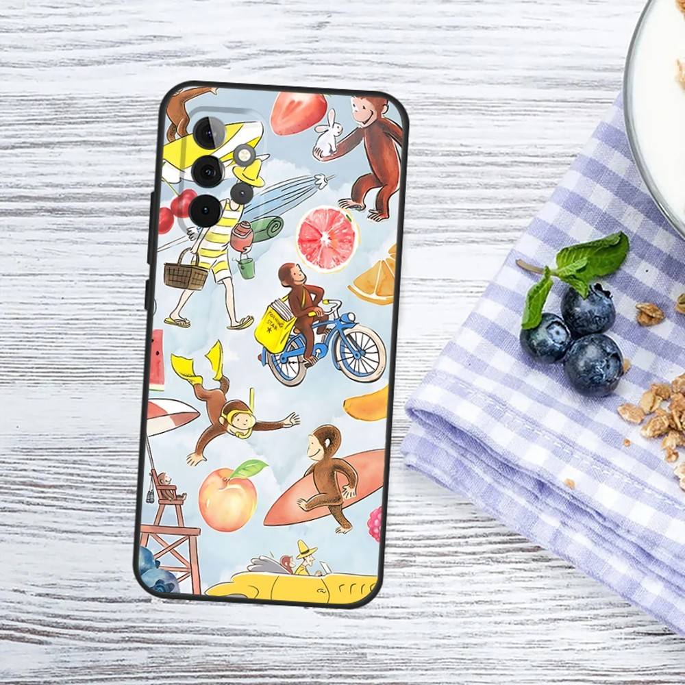 

C-Curious Monkey G-George Phone Case For Samsung Galaxy A13,A21s,A22,A31,A32,A52,A53,A71,A80,A91 Soft Black Phone Cover Samsung a224g