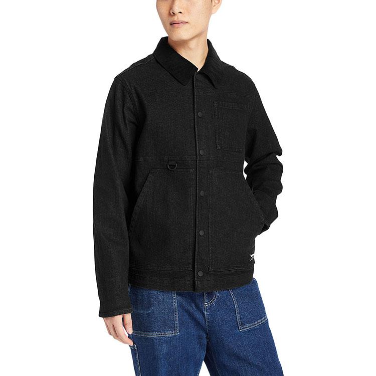 Timberland Denim Jackets Men's Black Lapel Moderate Straight Fit A2D7Z-BU5