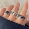 925 Sterling Silver Rings For Women Geometric Fine Jewelry Finger Adjustable Black Heart Stone Ring For Party Birthday Gift