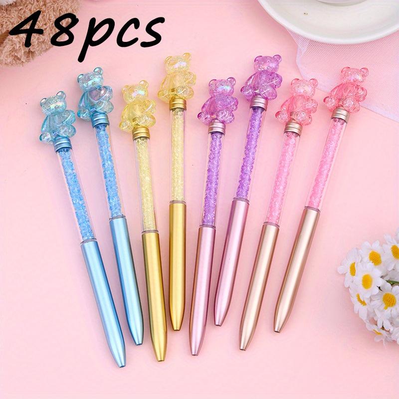 48Pcs/Box Laser Acrylic Love Bear Twisting Ballpoint Pen Black Writing Ink Cute Shining Diamond Pen School Stationery Wholesale