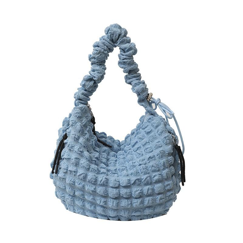 2025 New Seersucker Pleated Niche Knitted Bag Women's Casual One-shoulder Cross-body Large Capacity Cloud