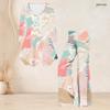 Women Plus Size V Neck Three Quarter Sleeve Printed Flared Top Flared Pants Two Piece Set