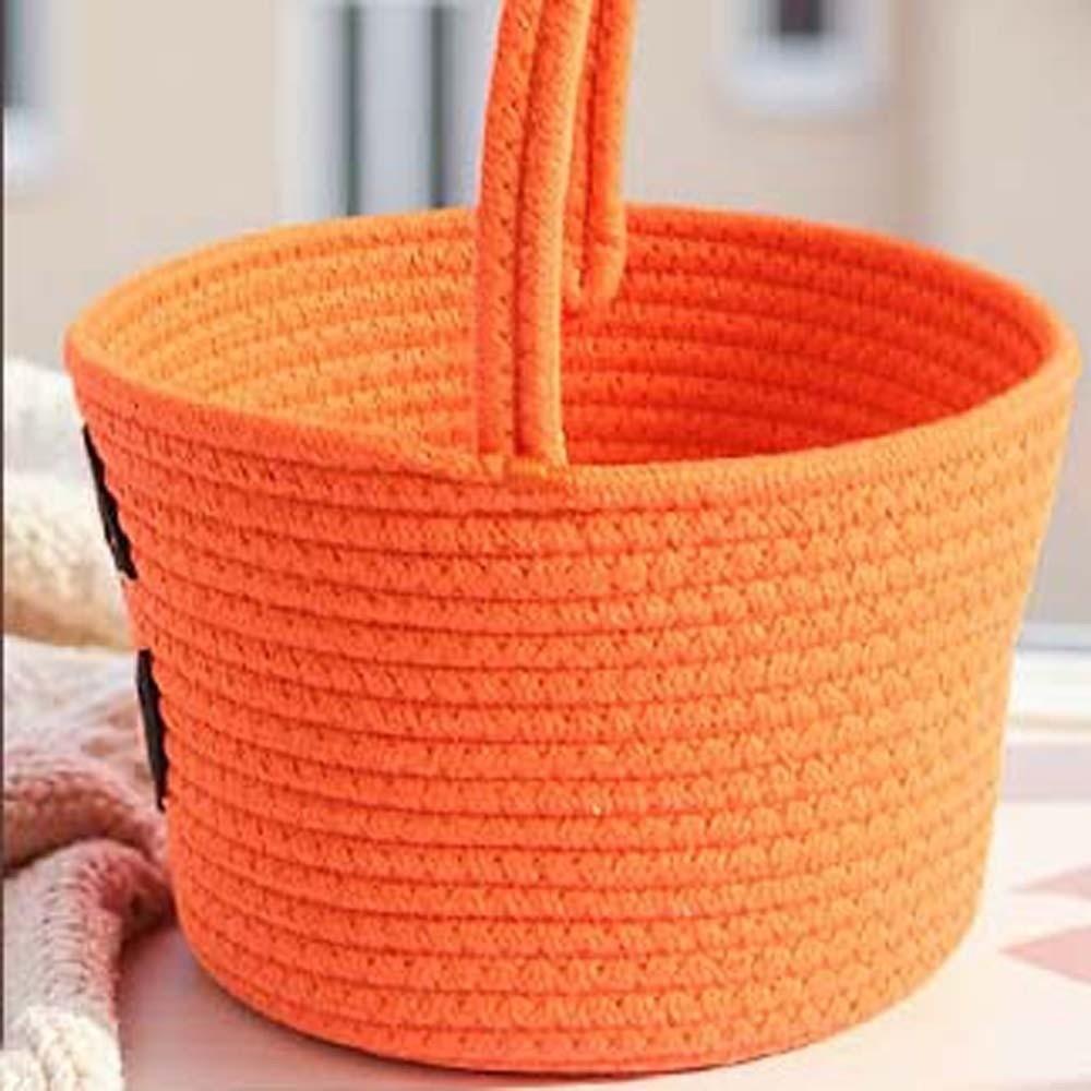 Braided Pumpkin Candy Bucket Orange Woven Storage Pouch Halloween Rope Basket Guests