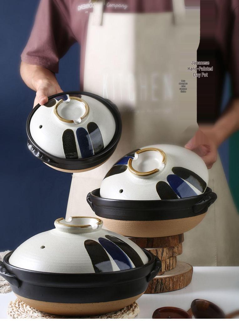 Japanse Keramische Kleipot: Multi-Use Stoofpot, Rijstkoker, Gas- en Inductiekookplaat - Kleine Maat Steen en Platte Pan voor Soepen.