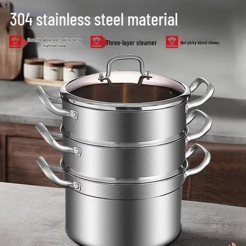 KOBACH 3-Layer 304 Stainless Steel Steamer Pot, 28cm