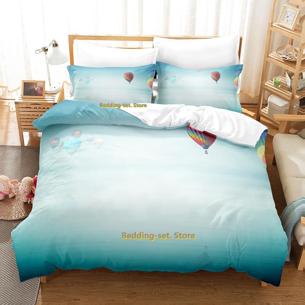 Comforter Air Balloon Bedding Set Single Twin Full Queen King Size Bed Set Adult Kid Bedroom Three-Piece Suits 3D Anime Bed Sheet