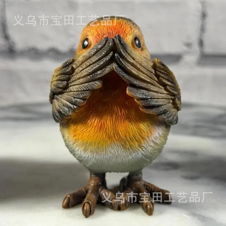 New resin statue ornament, cute and creative decoration, don't listen, don't look, don't say bird desktop decoration ornament