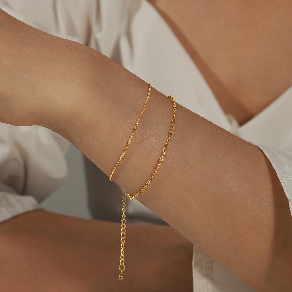 18K Gold-Plated Korean Style Double Layer Titanium Steel Bracelet for Women