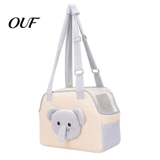 Pet Carrier with Safety Buckle Quilted Cat Purse, Breathable Shoulder Bag, Mesh Window, Zipper Closure, Buckle, Bag Cute Bear Elephant Front