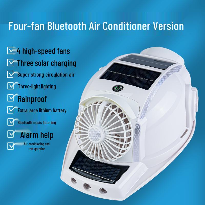 Six-Fan Multifunctional Cooling Hat with Solar Bluetooth Headlamp