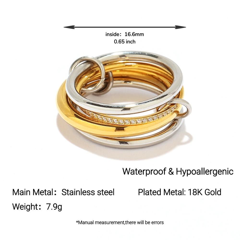 Ying Tai 18K Gold Plated Two-Tone Titanium Steel Four-Layer Ring for Women Size 6