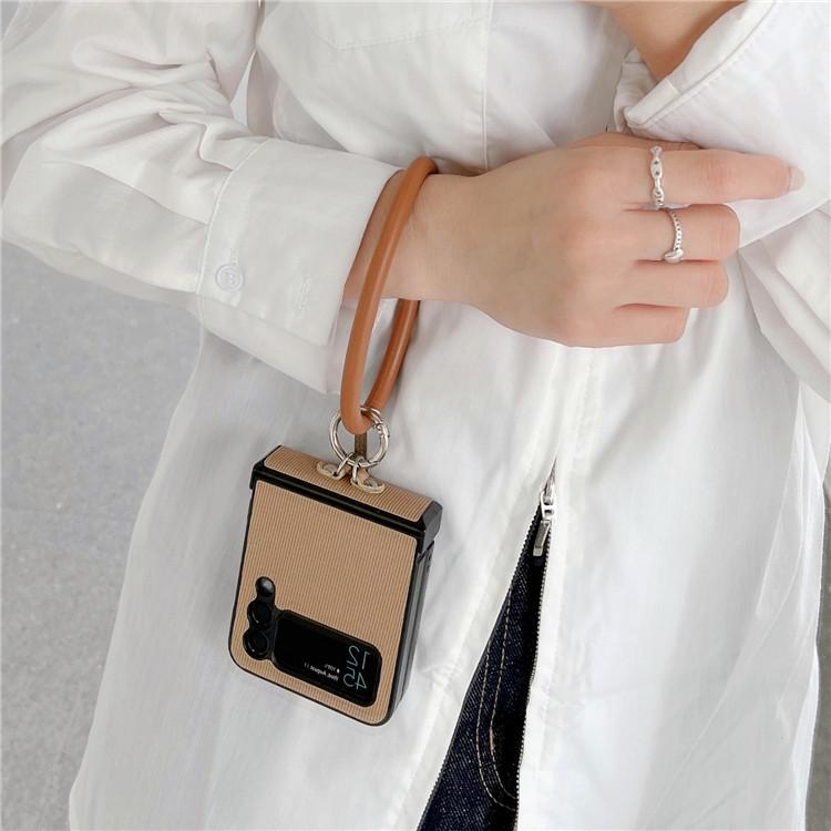 Applicable To Samsung ZFlip5 Mobile Phone Case Wristband Bracelet Striped Zflip4 Folding Anti-drop Protective Case Zflip3