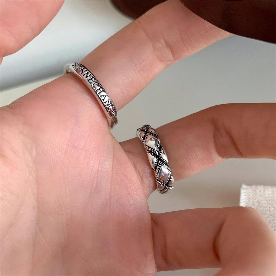 Rhombus Old Style Letter Ring Light Luxury Index Finger Ring Heavy Industry Versatile Adjustable Ring Tide