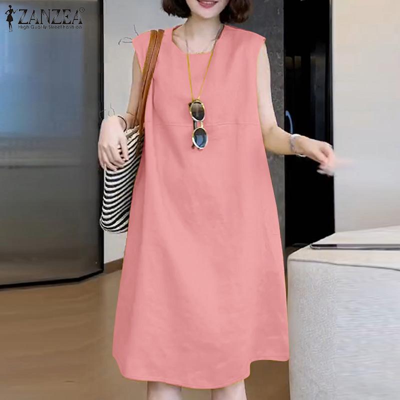 ZANZEA Women Casual Round Neck Summer Sleeveless Dress