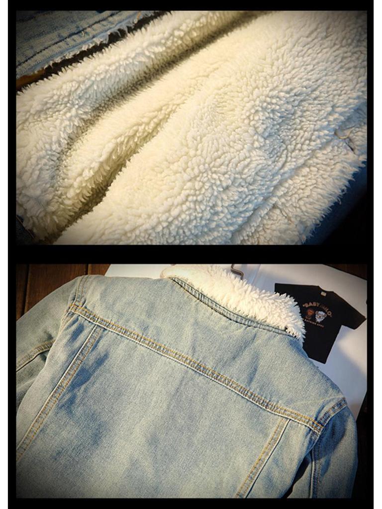 Men's Winter Velvet-Lined Denim Jacket - Thick, Warm Lambskin, Loose Fit, Large Size Cotton Coat