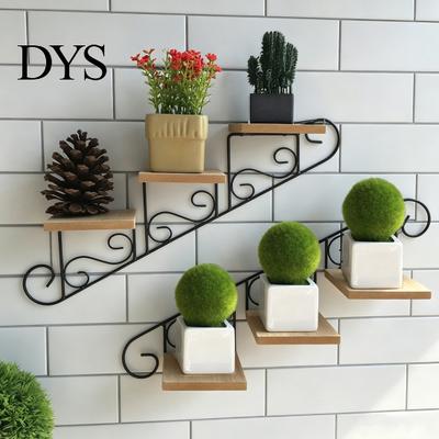 Woonkamer Wandopslag Bevestiging Plank, Vintage Zwevende Trappenhuis Vorm Rustiek Artistiek Ornament Display IJzeren En Houten Rek voor Hal Entree