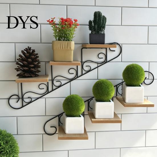 Living Room Wall Storage Mount Shelf, Vintage Floating Staircase Shape Rustic Artistic Ornament Display Iron And Wood Rack for Hallway Entryway