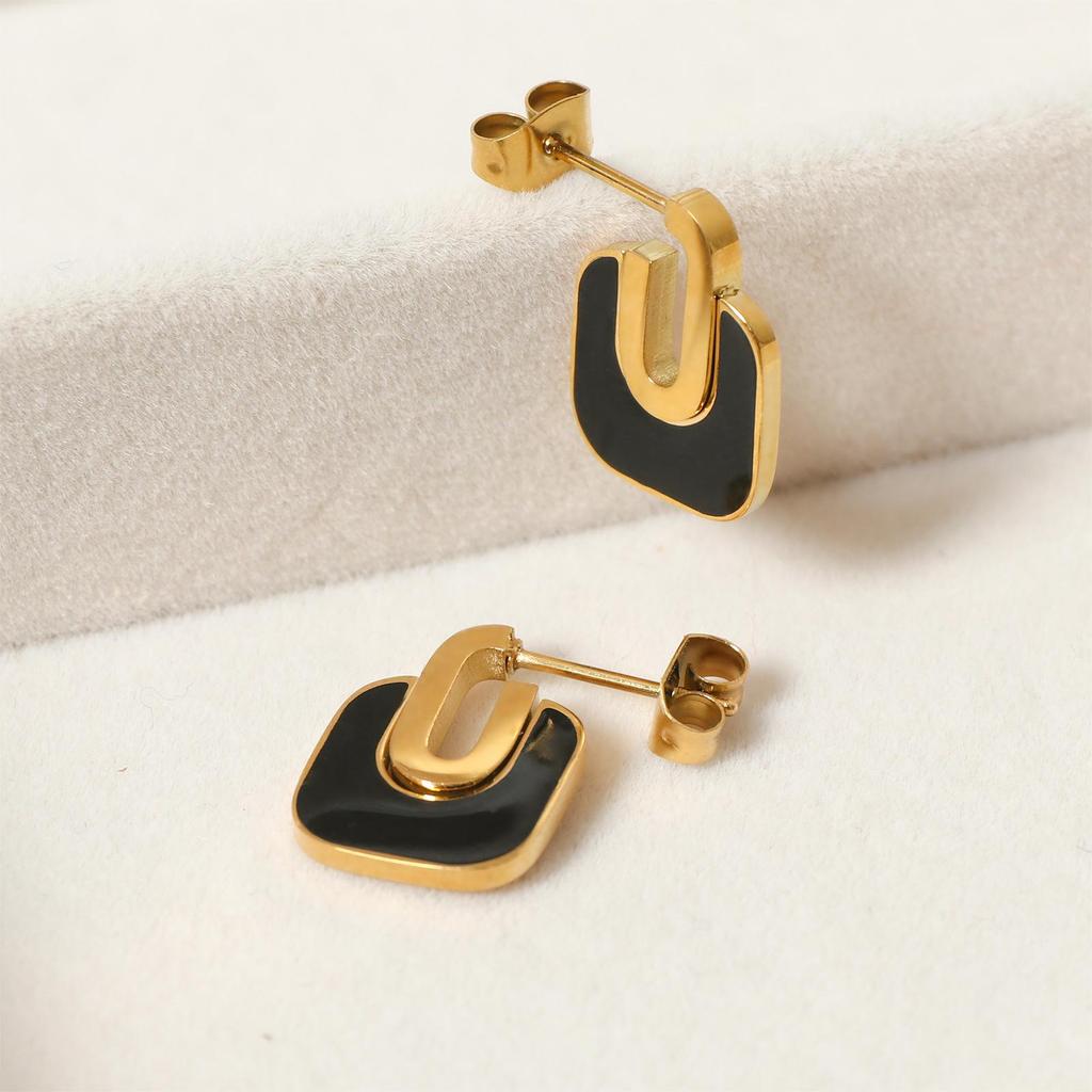 Retro Geometric Drip Oil Earrings: Women's Niche High-End European & American Luxury Studs