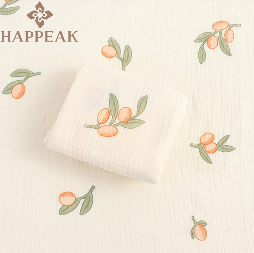 HAPPEAK Organic Double Gauze Cotton Fabric Roll Soft Feeling Muslin with Flower Printed for Shirt Craft Production Textile