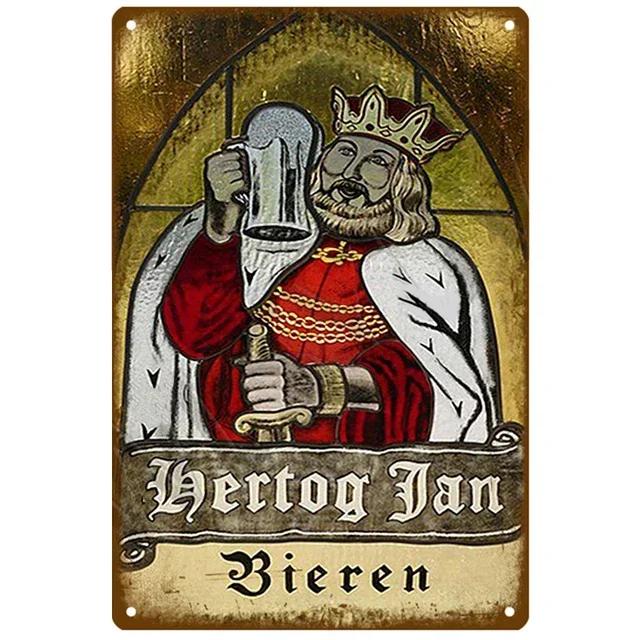 Mfoever Tin Sign Vintage Hertog Jan La Chouffe Beer Themed Metal Tin Sign Retro Belgian Brewery Wall Art Decor for Bar Pub Man Cave Rustic Iron P