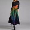 Women Color Block Floral Print Long Sleeve Maxi Dress Casual Loose A Line Long Dress S-XXXL