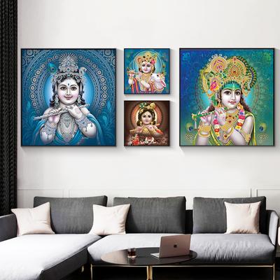 Lord Bal Krishna Hinduistický bůh Obraz na plátně Náboženský hinduismus Plakáty a grafiky Nástěnné umění pro domácí dekorace Cuadros Nástěnné umění