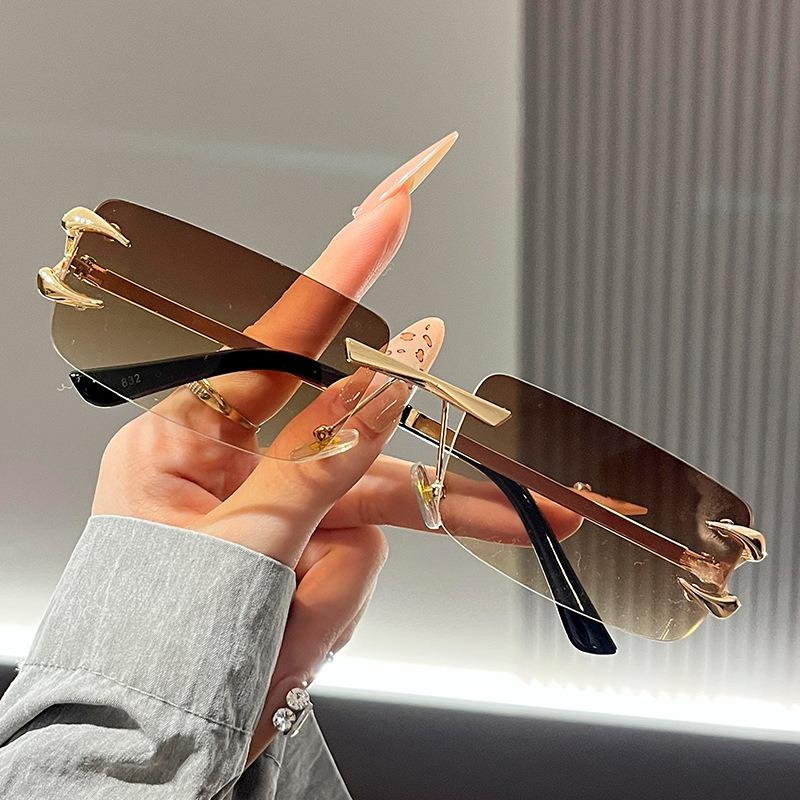 Lunettes de soleil à bord coupé sans monture femmes hommes style rétro européen américain protection UV unisexe mode