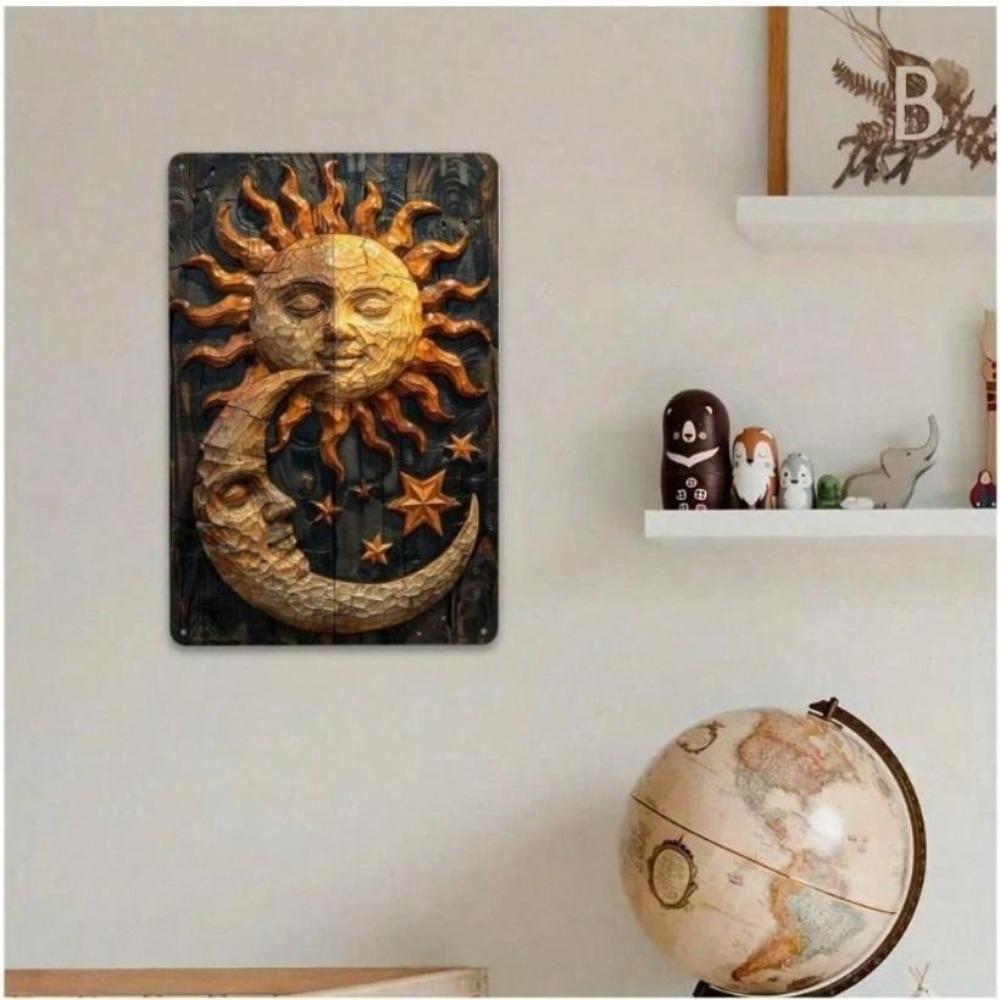 Vintage Sun Moon Round Metal Sign Wall Art 12 Inch Astrology Home Decor