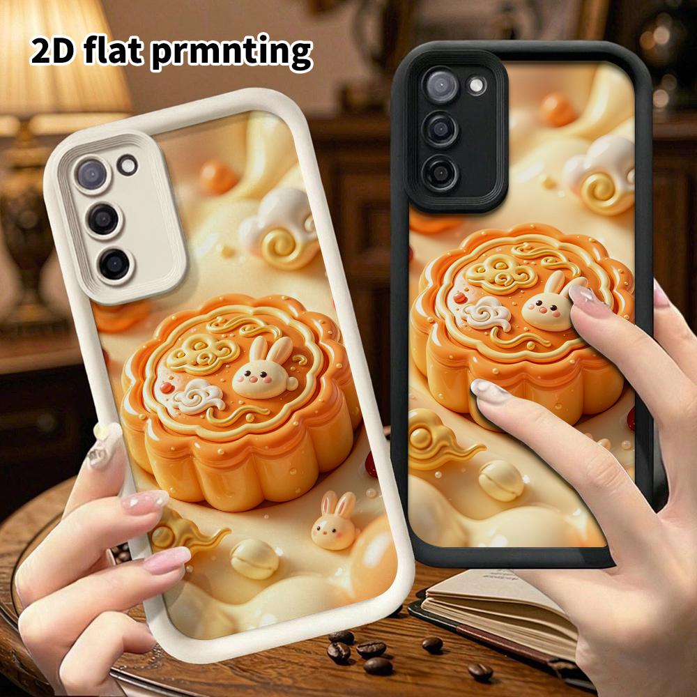 Phone case: 2D flat, suitable for Samsung Galaxy A34 A35 M05 M06 S20 S22 S21 FE Plus 5G protective case, Jade Rabbit mooncake, perfect Christmas and H