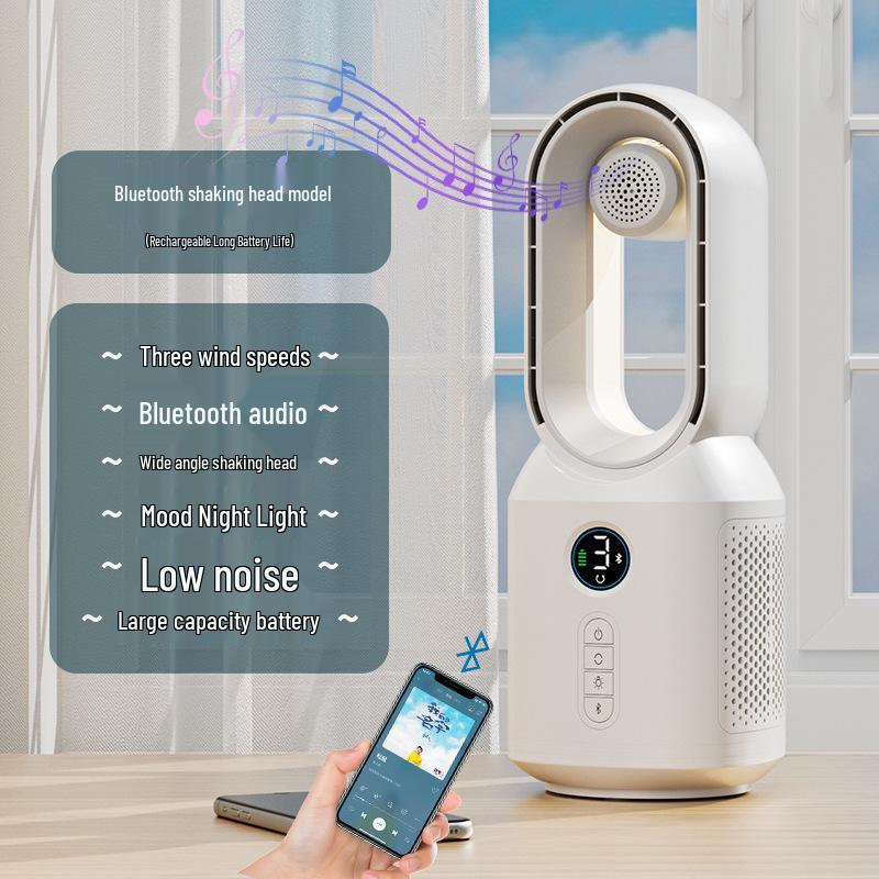 F8 Bladeless Fan & Bluetooth Speaker with Desk Lamp, USB Charging, Oscillation, Creative Design, Digital Display - 2026 Model for Home Use